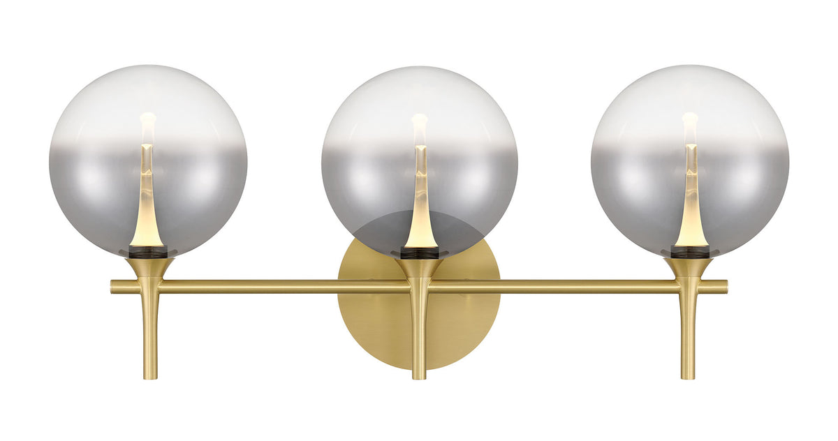 Eurofase Iissa 3-Light LED Vanity, Gold with Smoked Glass, front view
