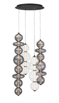 Eurofase Atomo 50" 4-Light Chandelier, Matte Black with Mixed Glass, front view