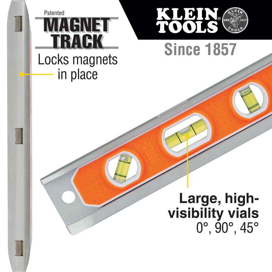 Klein Tools 935R Aluminum Torpedo Level Rare Earth Magnet - additional view