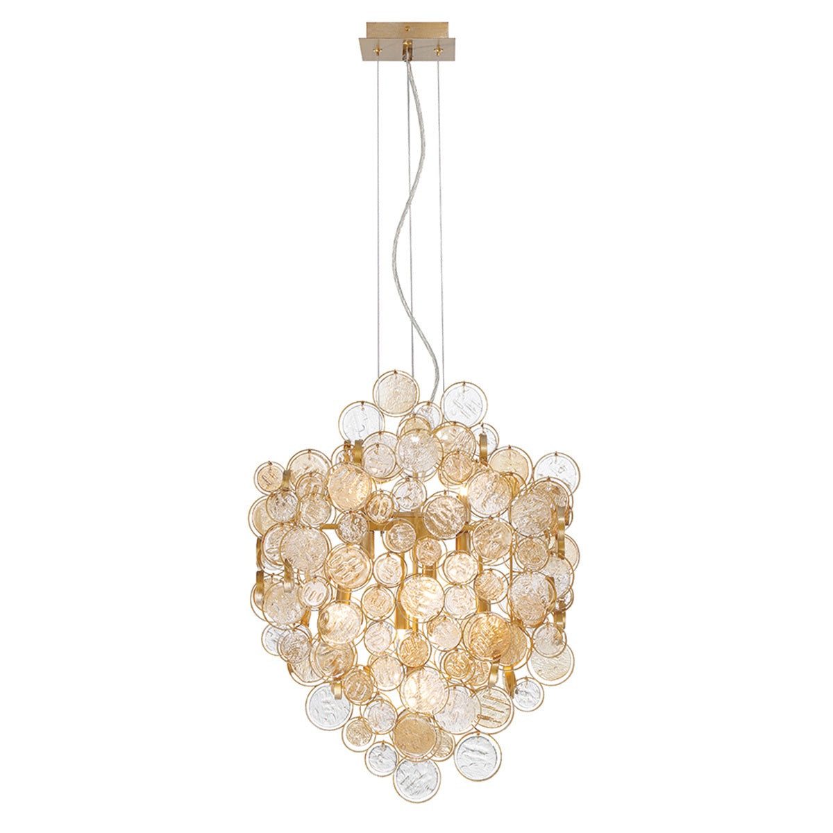 Eurofase Trento 25" 7-Light Chandelier, Gold with Amber Glass, front view