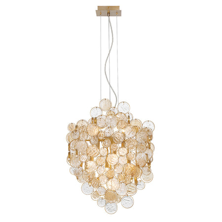 Eurofase Trento 25" 7-Light Chandelier, Gold with Amber Glass, front view