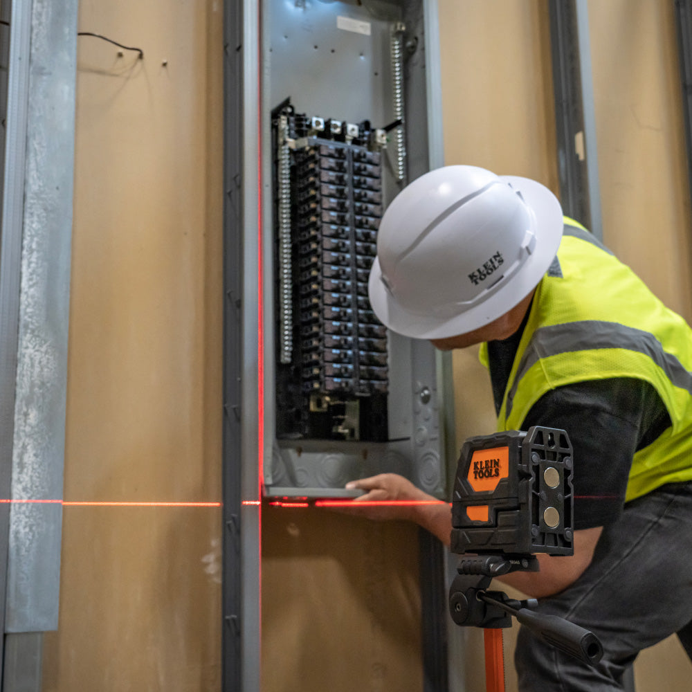 A photo of a Laser Levels; Levels, by 93LCLS  Self-Leveling Cross-Line Laser Level with Plumb Spot - Klein Tools eCommerce - Maple Electric Supply 