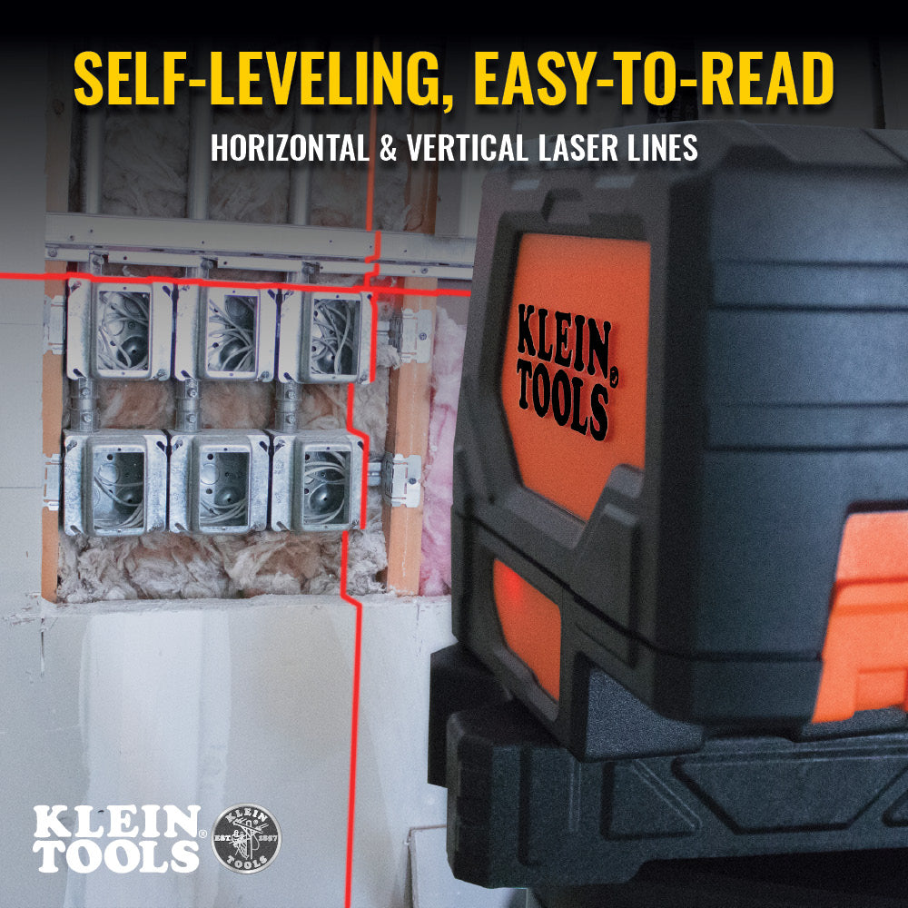 A photo of a Laser Levels; Levels, by 93LCLS  Self-Leveling Cross-Line Laser Level with Plumb Spot - Klein Tools eCommerce - Maple Electric Supply 