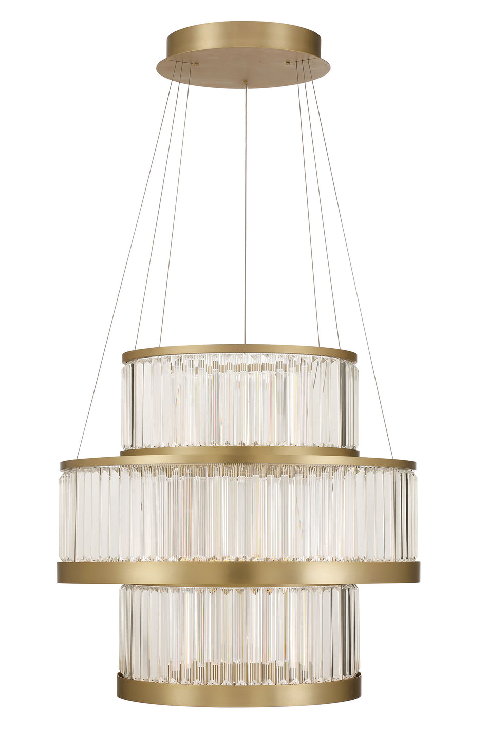 Eurofase Empra 35" 3-Light LED Chandelier, Gold with Clear Crystal, front view