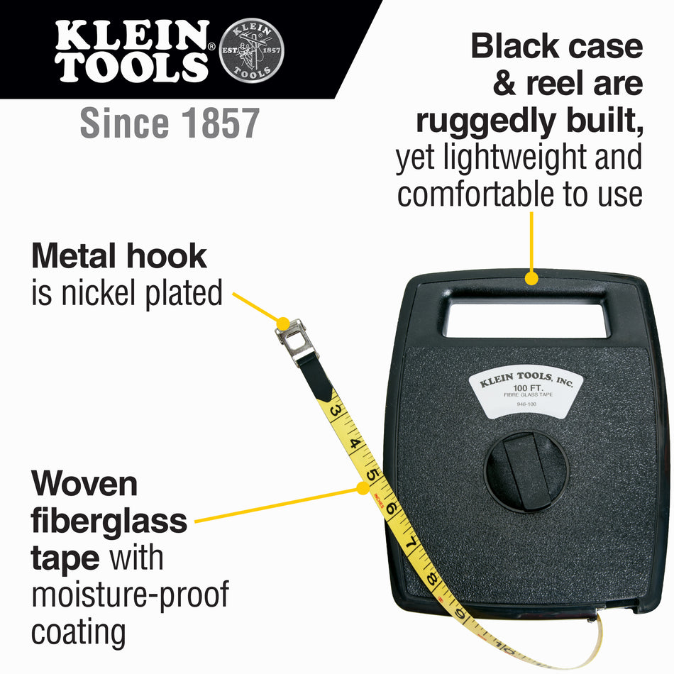 Klein Tools 946-100 Woven Fiberglass Tape with Case, 100-Foot - additional view