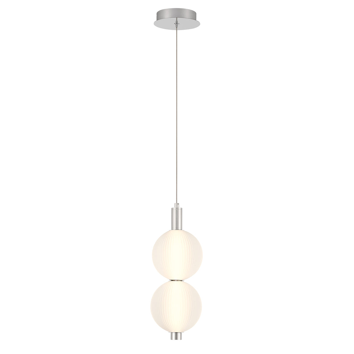 Eurofase Palmas 16" 2-Light LED Pendant, Polished Nickel with White Glass, front view