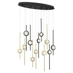 Eurofase Barletta 38" 12-Light LED Chandelier, Gold-Black Mix, front view