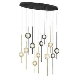 Eurofase Barletta 38" 12-Light LED Chandelier, Gold-Black Mix, front view