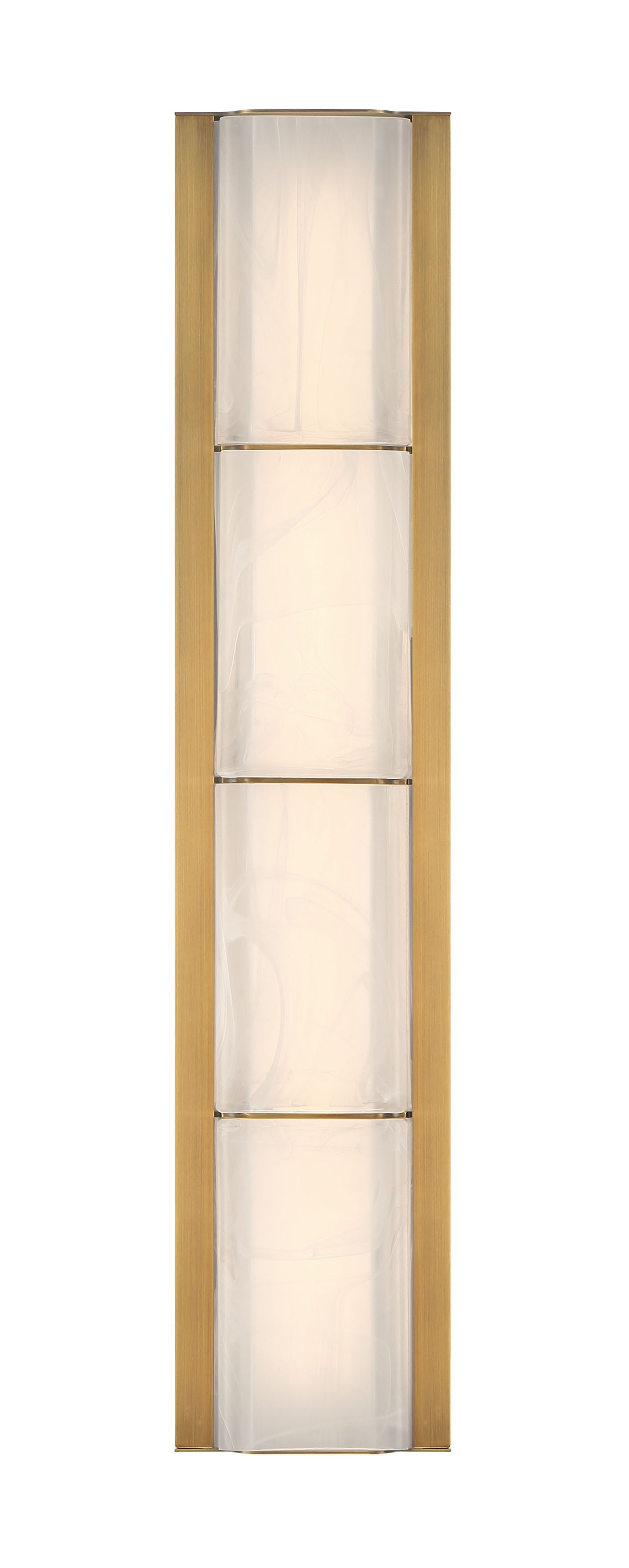 Eurofase Gibraltar 25" LED Vanity, Antique Brass with White Strie Glass, front view