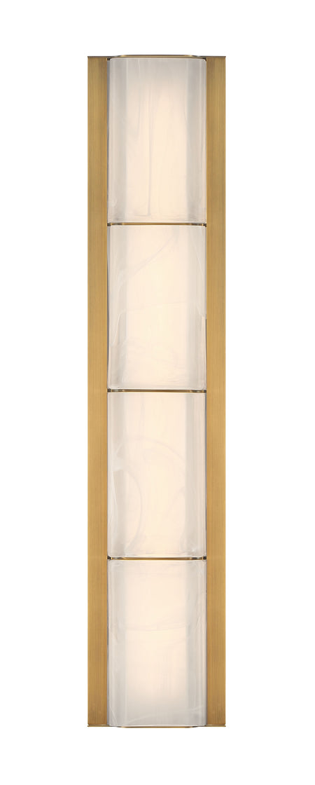 Eurofase Gibraltar 25" LED Vanity, Antique Brass with White Strie Glass, front view