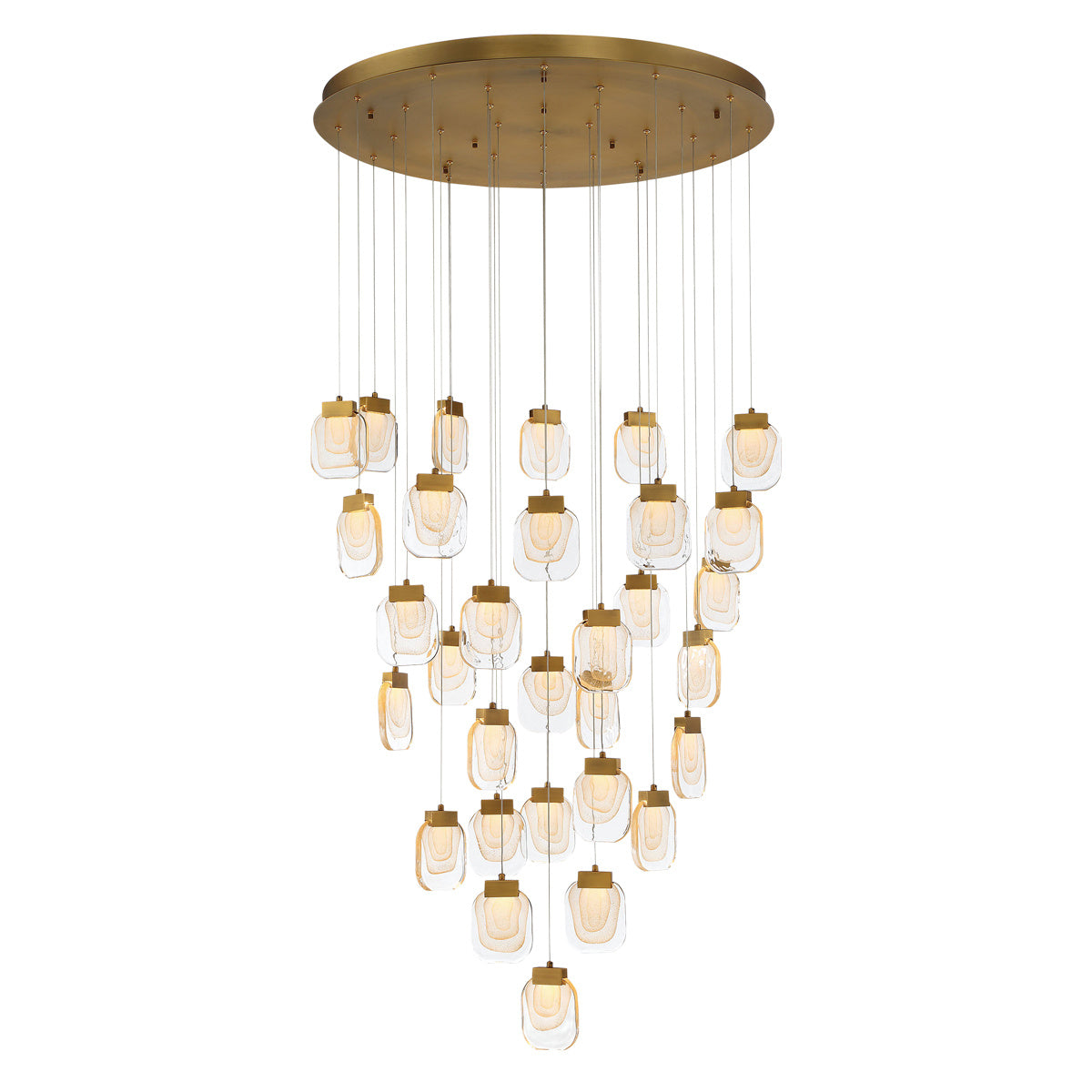 Eurofase Paget 39" 31-Light LED Chandelier, Matte Gold with Clear Glass, front view