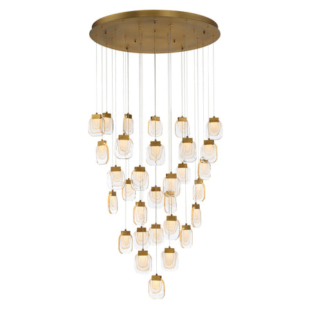 Eurofase Paget 39" 31-Light LED Chandelier, Matte Gold with Clear Glass, front view