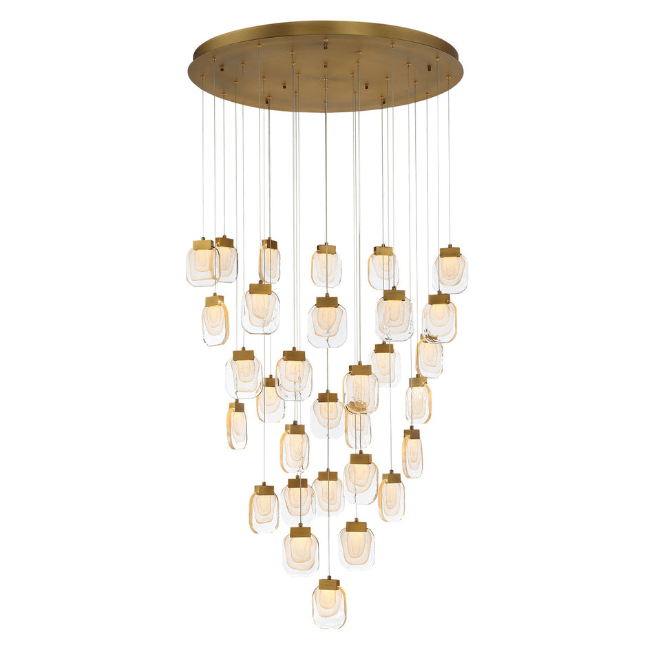 Eurofase Paget 39" 31-Light LED Chandelier, Matte Gold with Clear Glass, front view