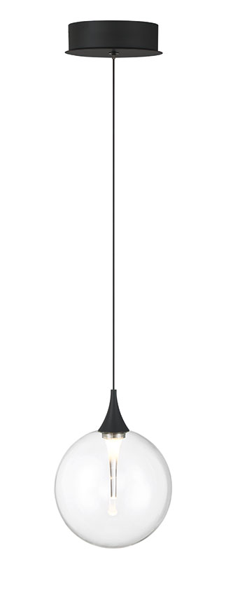 Eurofase Iissa 6" LED Pendant, Matte Black with Clear Glass, front view