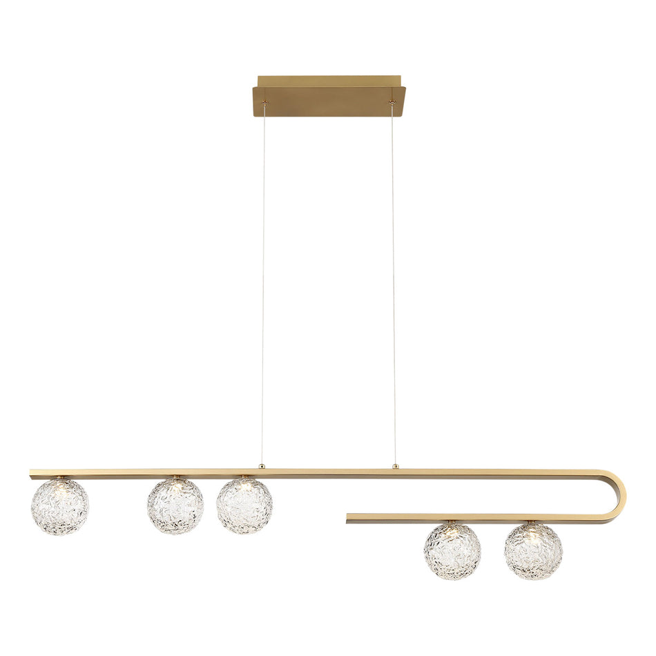 Eurofase Phillimore 45" 5-Light LED Chandelier, Satin Gold Paint with Clear Glass, front view