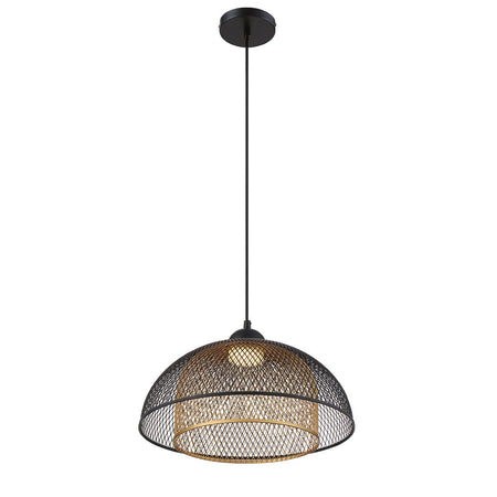 Eurofase Kenmore 16" LED Pendant, Matte Black with Gold Steel, front view