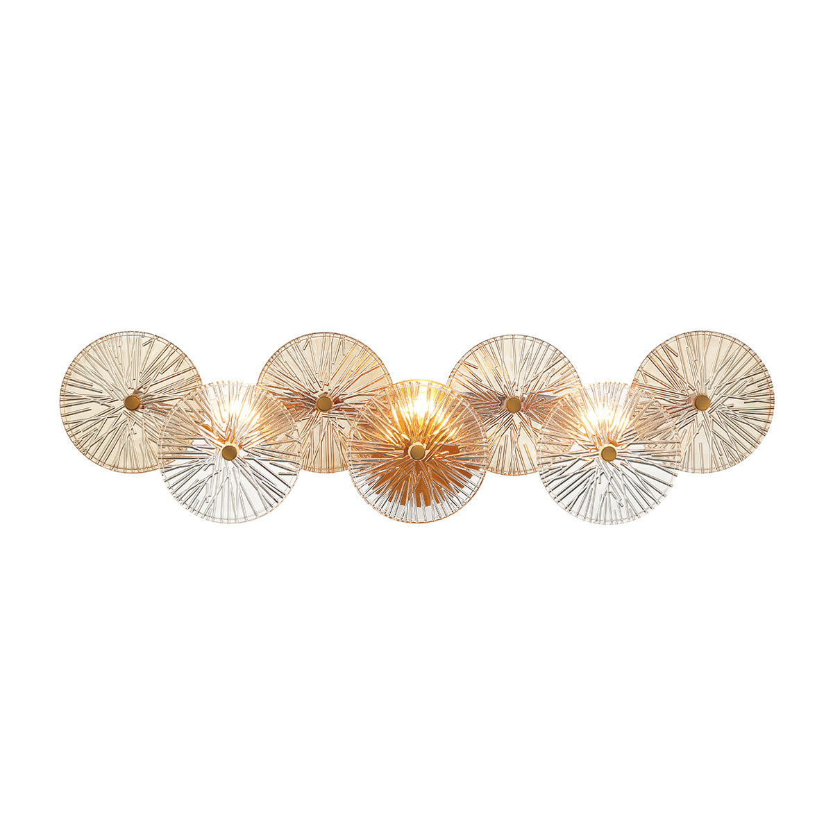 Eurofase Sue-anne 30" 3-Light Vanity, Matte Gold with Clear-Amber Glass, front view