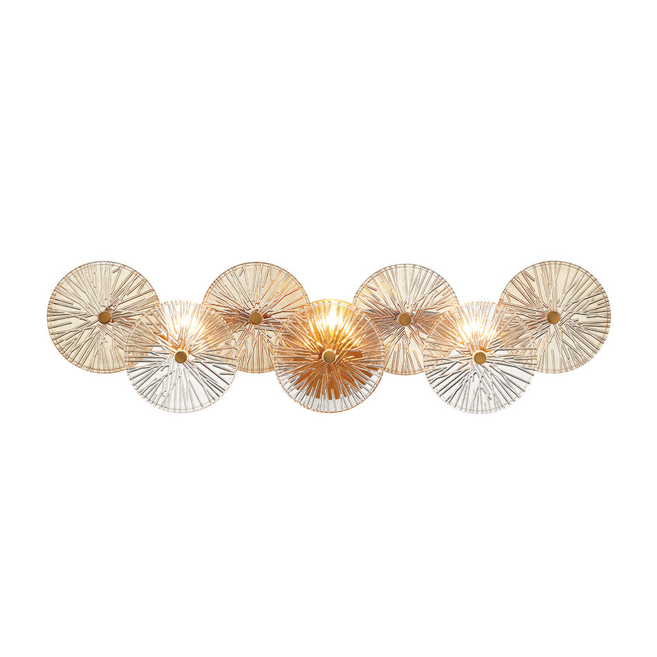 Eurofase Sue-anne 30" 3-Light Vanity, Matte Gold with Clear-Amber Glass, front view