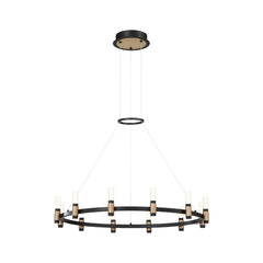 Eurofase Albany 32" 12-Light LED Chandelier, Brass-Black Mix with White Acrylic, front view