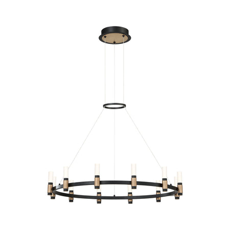 Eurofase Albany 32" 12-Light LED Chandelier, Brass-Black Mix with White Acrylic, front view