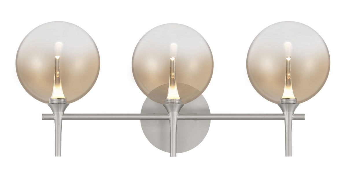 Eurofase Iissa 3-Light LED Vanity, Satin Nickel with Amber Glass, front view