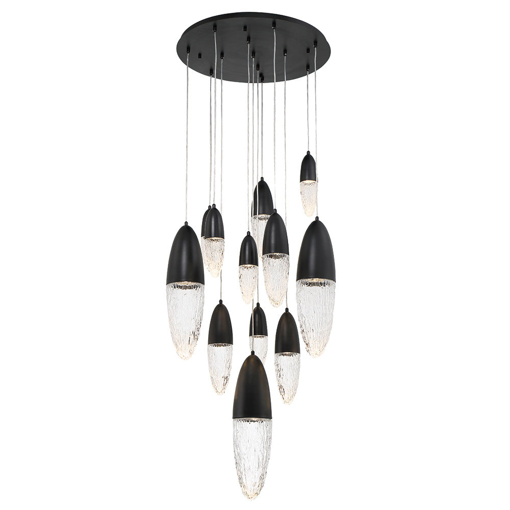 Eurofase Ecrou 30" 12-Light Chandelier, Matte Black with Clear Glass, front view