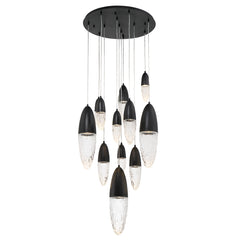 Eurofase Ecrou 30" 12-Light Chandelier, Matte Black with Clear Glass, front view