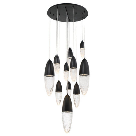 Eurofase Ecrou 30" 12-Light Chandelier, Matte Black with Clear Glass, front view