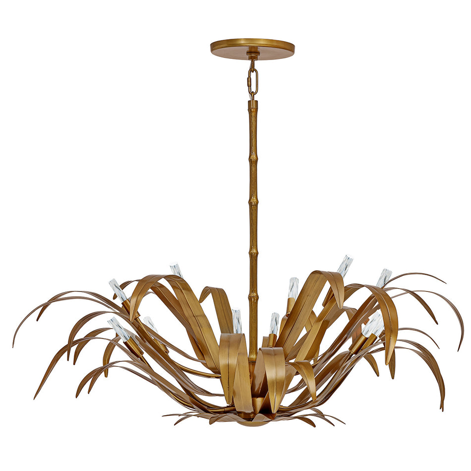 Eurofase Kagra 42" 12-Light Chandelier, Antique Brass, front view