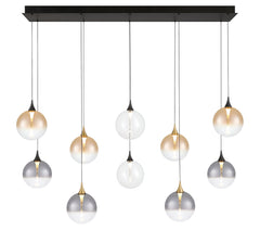 Eurofase Iissa 47" 10-Light LED Chandelier, Gold-Black Mix with Mixed Glass, front view