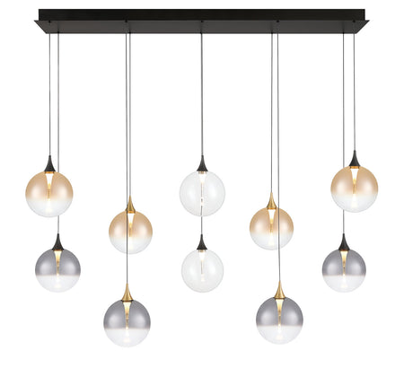 Eurofase Iissa 47" 10-Light LED Chandelier, Gold-Black Mix with Mixed Glass, front view