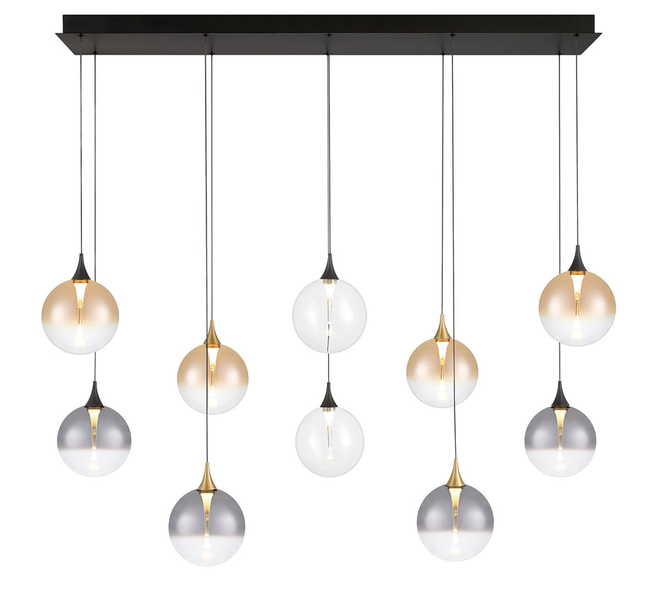 Eurofase Iissa 47" 10-Light LED Chandelier, Gold-Black Mix with Mixed Glass, front view