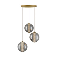 Eurofase Atomo 21" 3-Light Chandelier, Gold with Smoked Glass, front view
