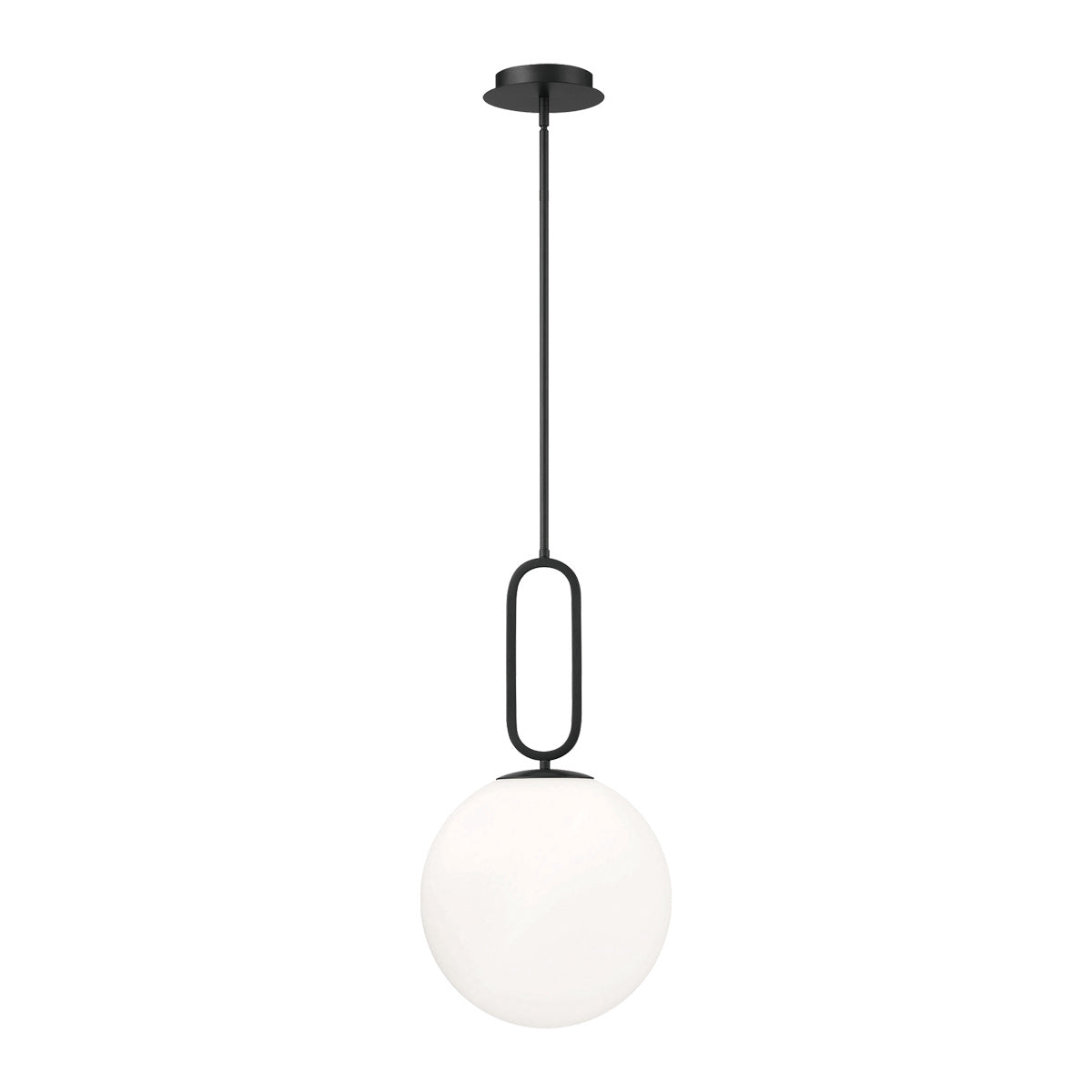 Eurofase Prospect 12" Pendant, Matte Black with White Glass, front view