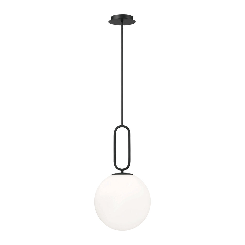 Eurofase Prospect 12" Pendant, Matte Black with White Glass, front view