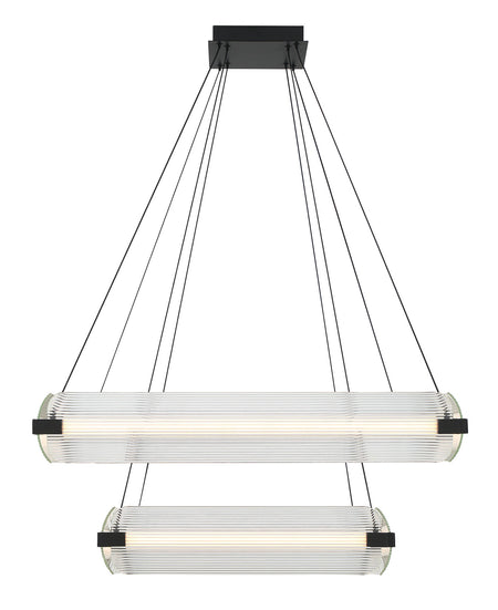 Eurofase Neoness 34" 8-Light LED Chandelier, Matte Black with Clear Glass, front view