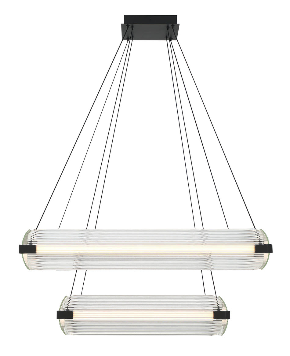 Eurofase Neoness 34" 8-Light LED Chandelier, Matte Black with Clear Glass, front view