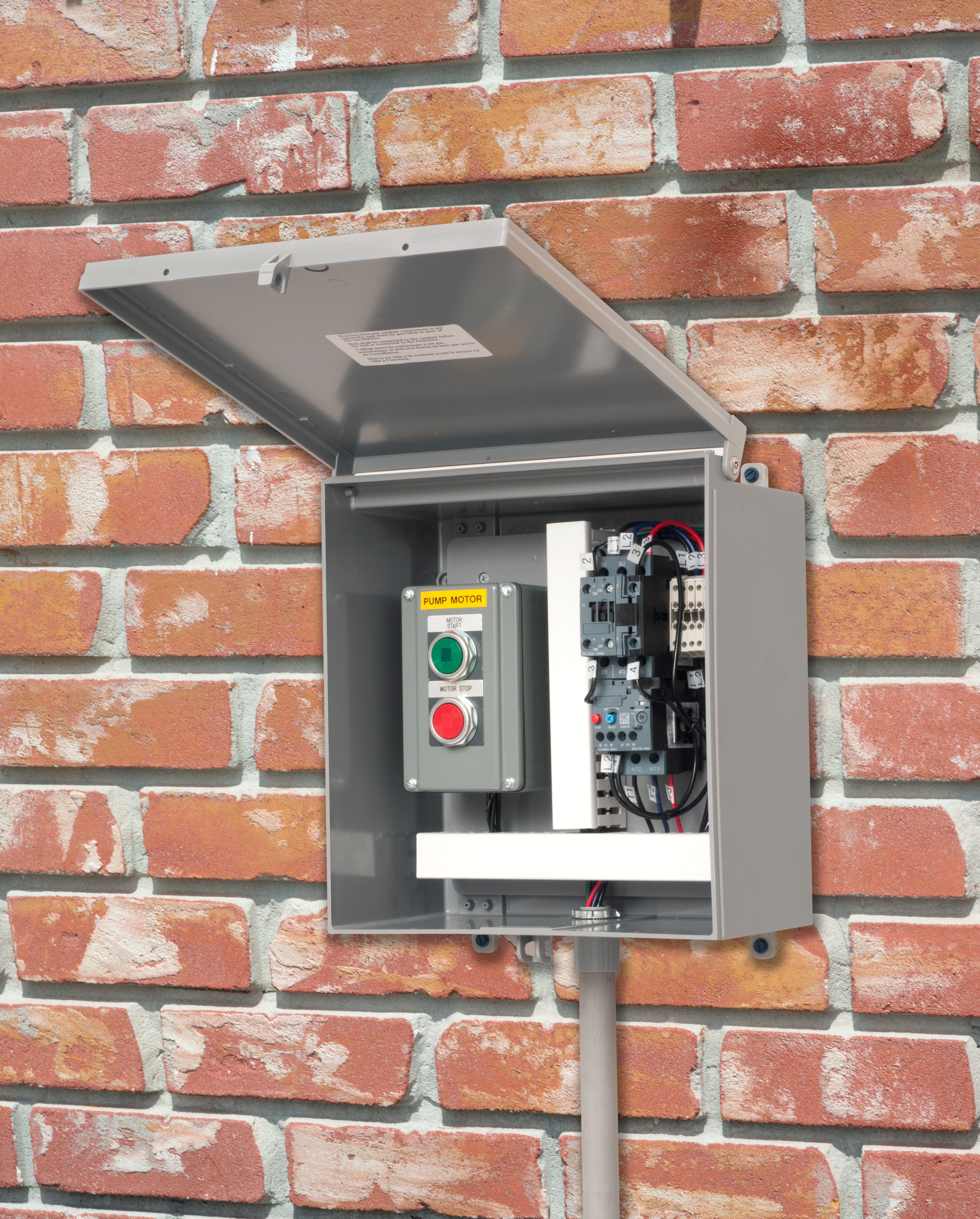 A photo of a , by Arlington Gray Box 12"X12"X6 W/B Heavy-Duty Non-Metallic Enclosure Box with back plate - EB12126BP - ARLINGTON eCommerce - Maple Electric Supply in Canada