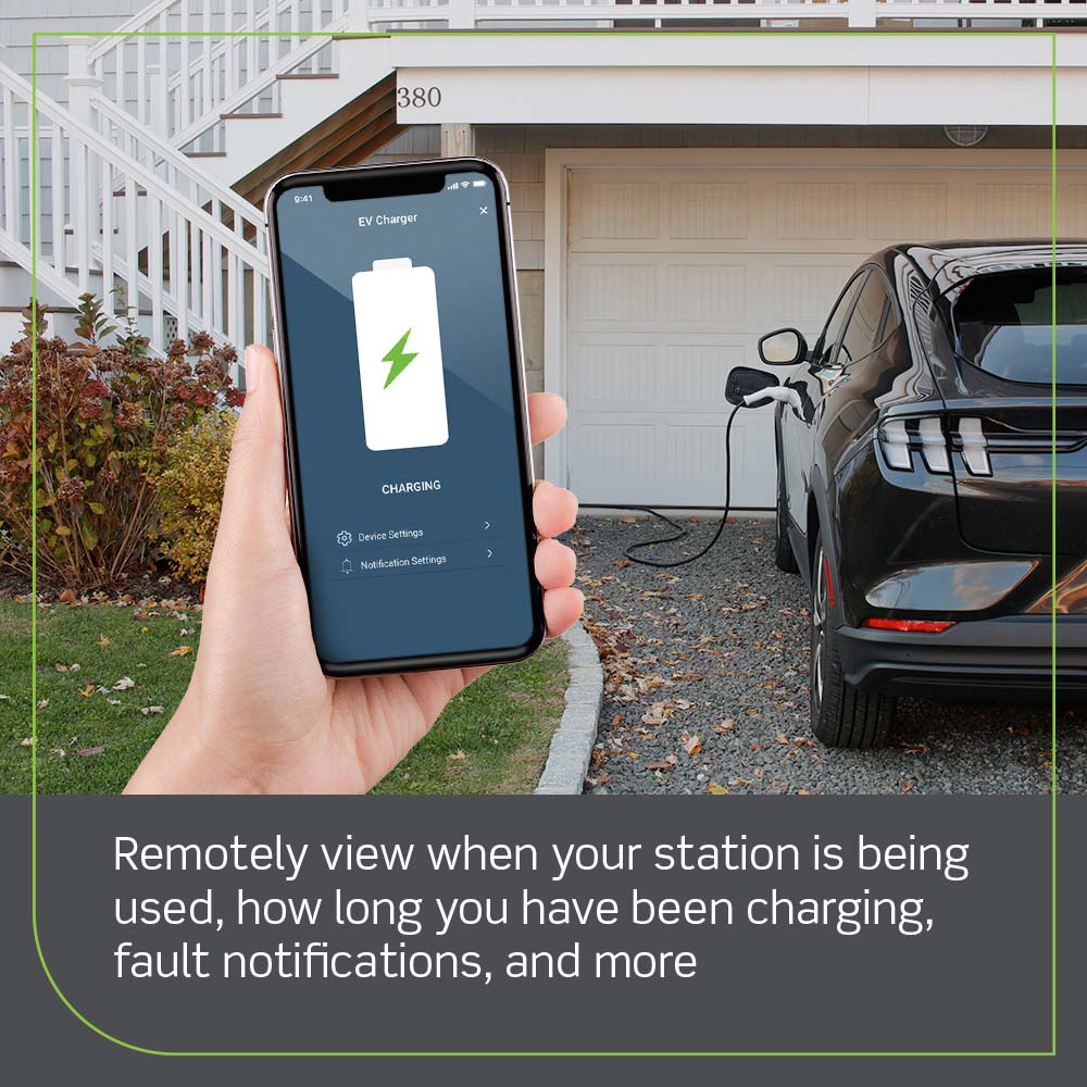A photo of a EV Charger, by EV80W 80 Amp Level 2 Electric Vehicle Charging Station With Wi-Fi, Works with My Leviton App - Leviton eCommerce - Maple Electric Supply in Canada