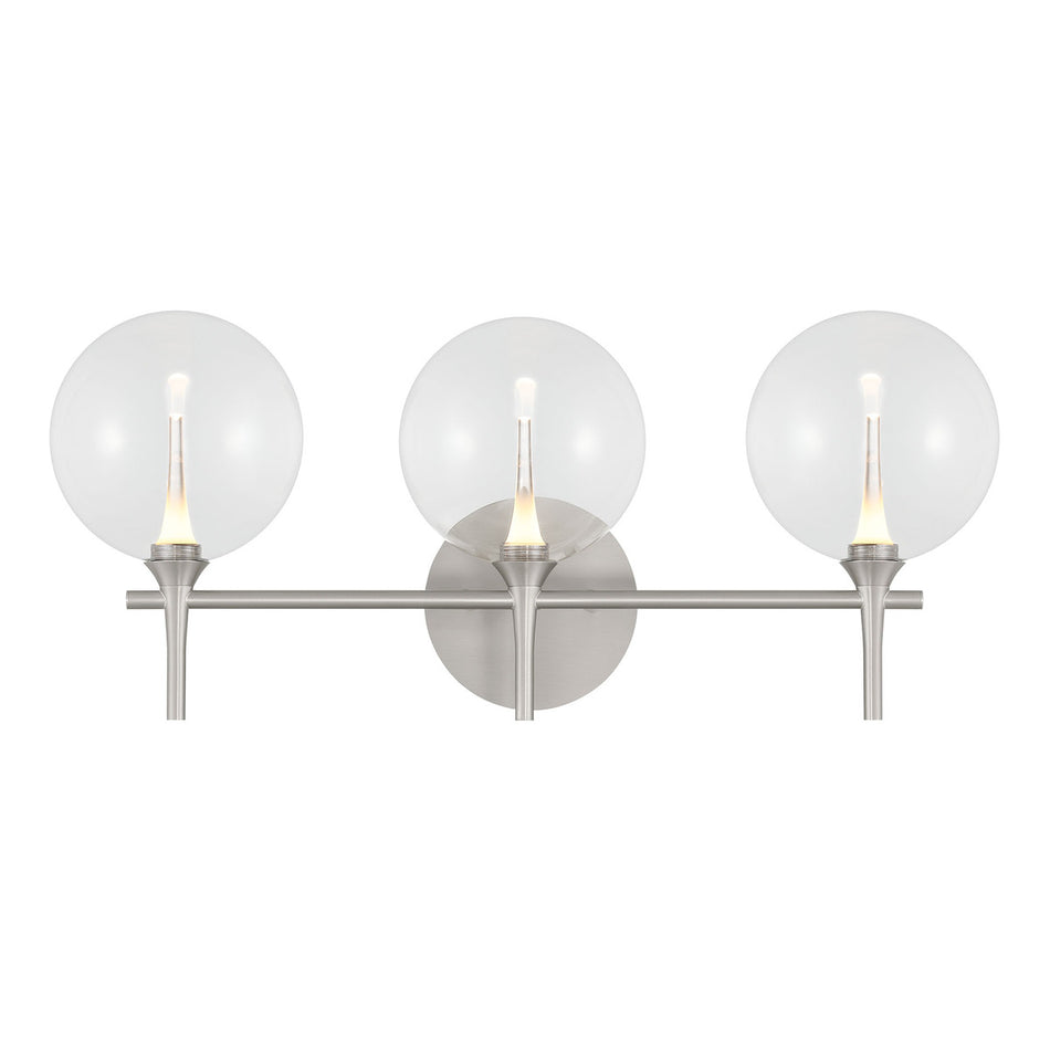 Eurofase Iissa 3-Light LED Vanity, Satin Nickel with Clear Glass, front view