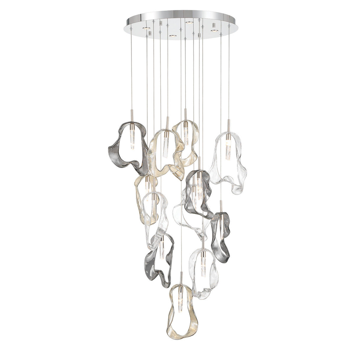 Eurofase Norah 24" 16-Light Chandelier, Polished Nickel with Mixed Glass, front view