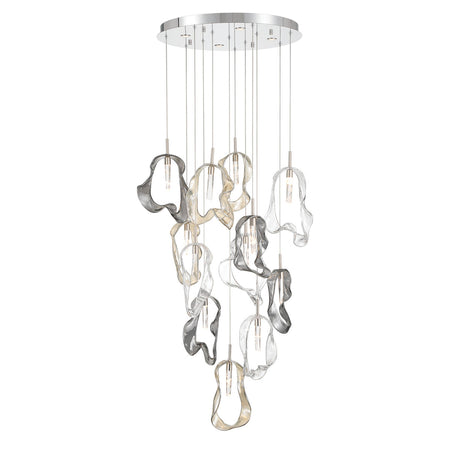 Eurofase Norah 24" 16-Light Chandelier, Polished Nickel with Mixed Glass, front view
