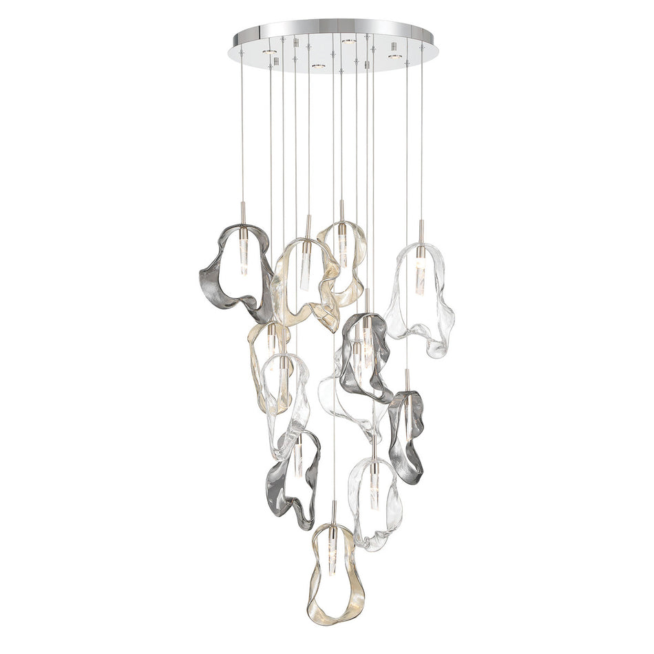 Eurofase Norah 24" 16-Light Chandelier, Polished Nickel with Mixed Glass, front view