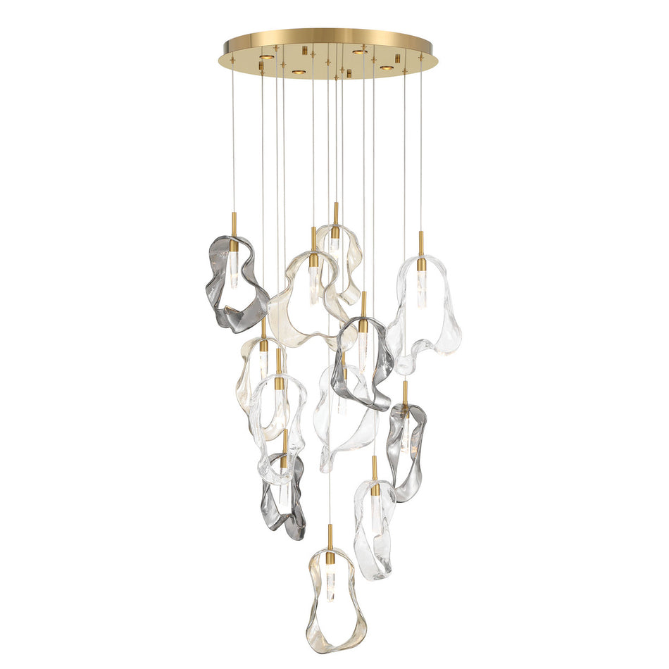 Eurofase Norah 24" 16-Light Chandelier, Gold with Mixed Glass, front view