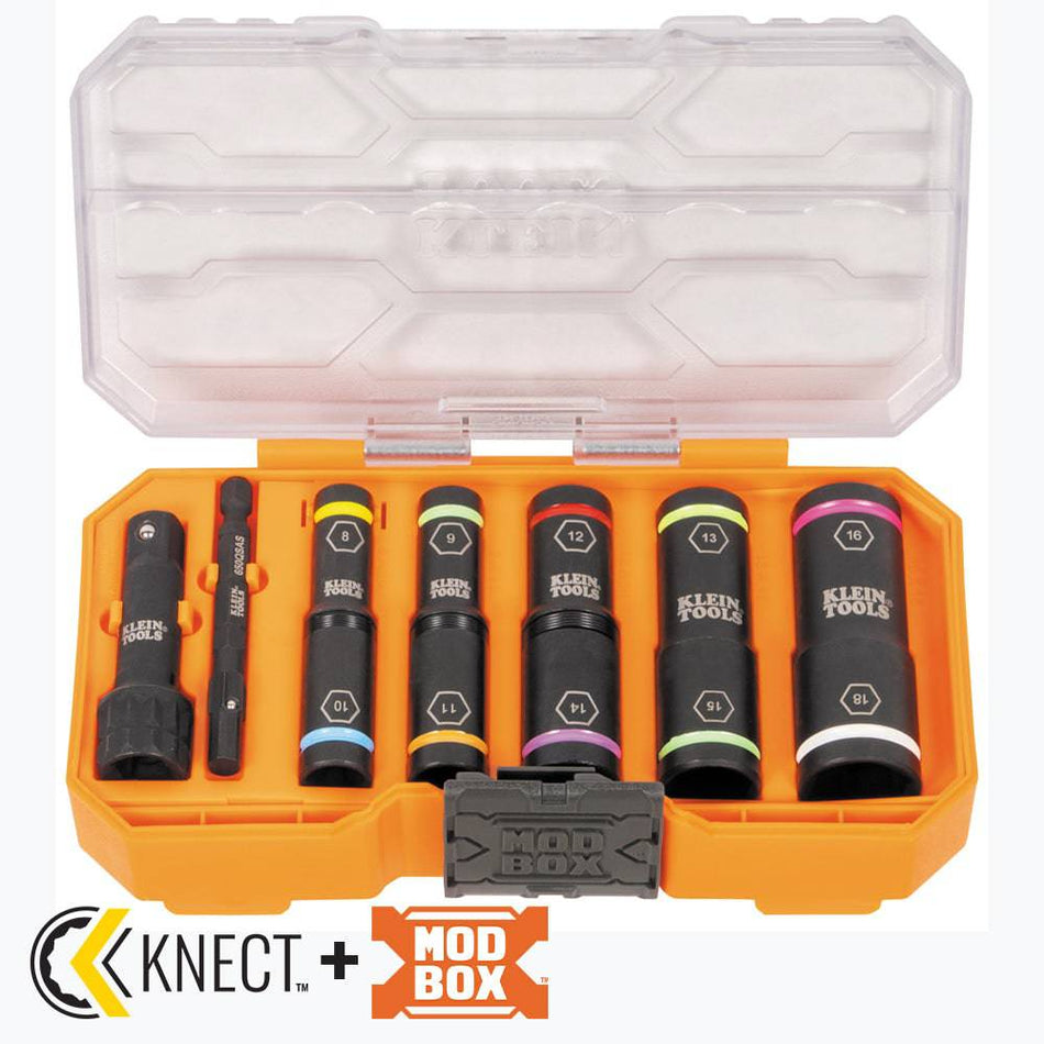 65619 KNECT™ Flip-10 Heavy Duty Flip Impact Socket Set, Metric, 8-Piece, , Klein Tools - Maple Electric Supply 