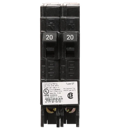 Q2020NC - Siemens - 20 Amp Tandem Circuit Breaker - Maple Electric Supply 