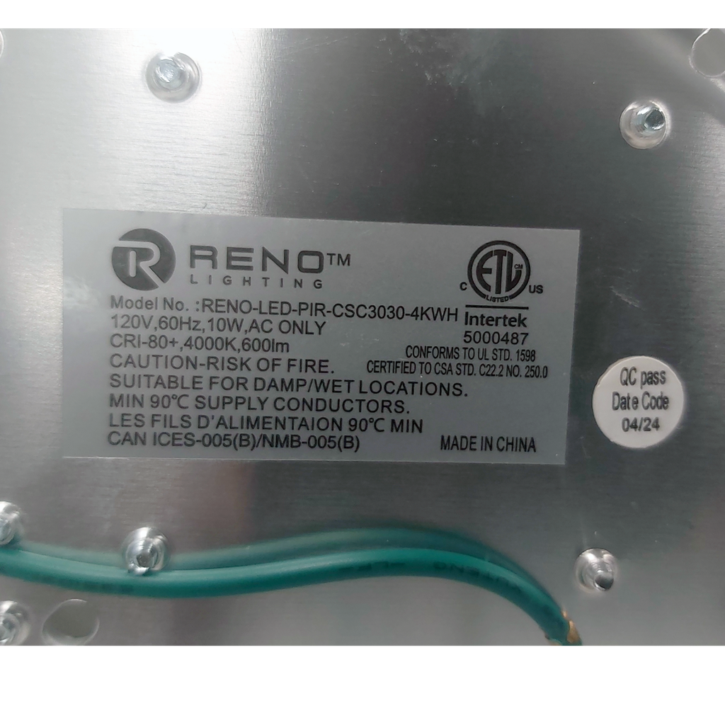 RENO-PIR-CSC3030-4KWH LED 7" CLOSET LIGHT WITH PIR MOTION SENSOR | 10W | 600LM | 4000K |