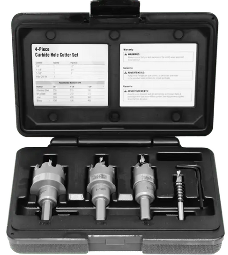 Steel Hole Cutter Kit 4 pcs Inc: 7/8", 1 1/8", 1 3/8" and Pilot Drill Bit - Maple Electric Supply 