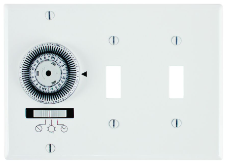 24-Hour Heavy-Duty Mechanical In-Wall Timer, Timer and Toggle Switch, 120 VAC, 20A, SPST, 3 Gang, White - Maple Electric Supply 