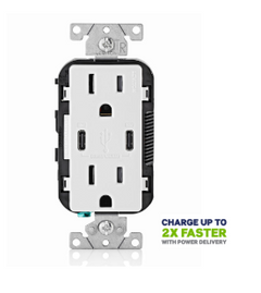30W (6A) USB Dual Type-C/C Power Delivery Wall Outlet Charger with 15A Tamper-Resistant Outlet
